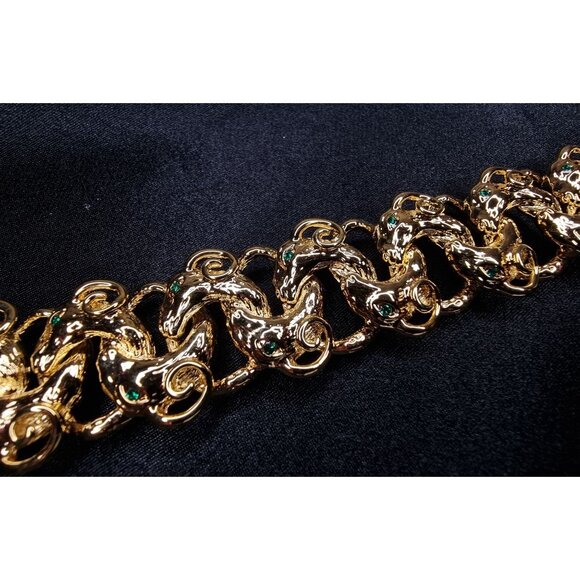 Vintage JBK Gold-Tone Bracelet With Green Rhinestones By Camrose & Kross In Orig - Picture 6 of 8